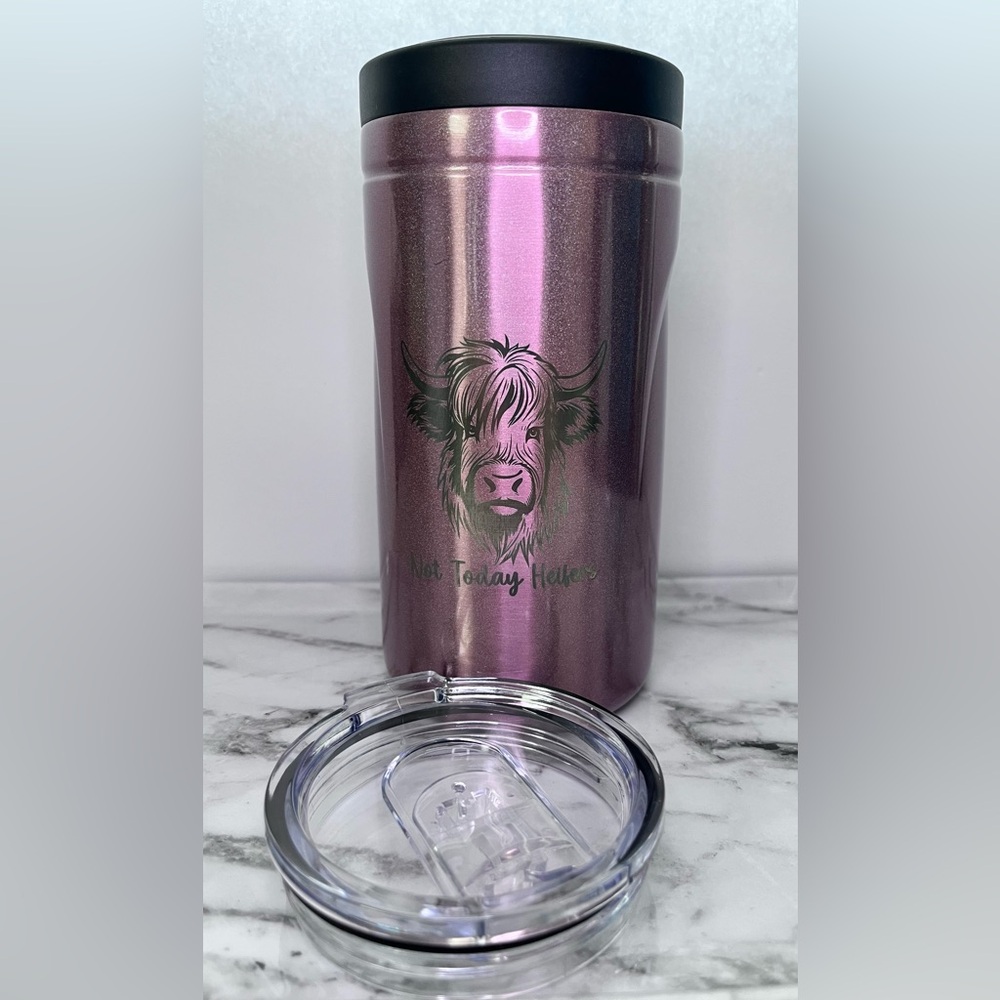 5in1 Insulated Can Cooler Tumbler Shimmer Highland Cow Skull Western NWOT